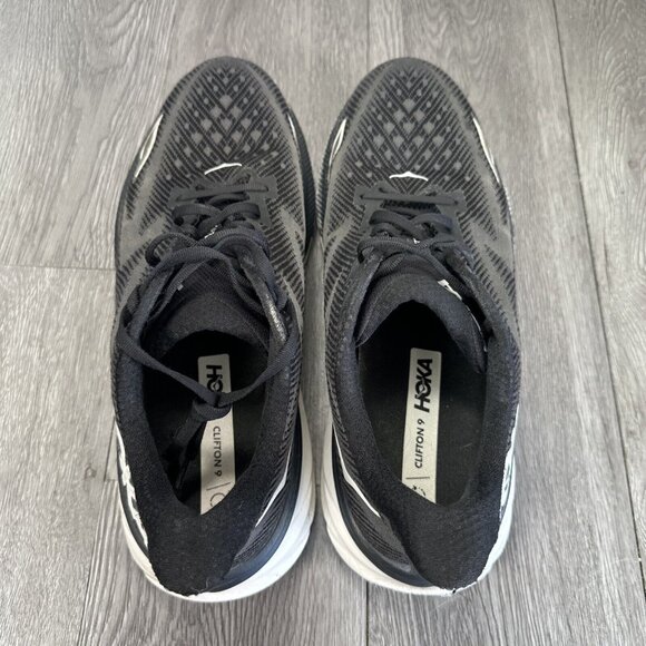 Hoka One One Mens Clifton 9 1132210 BWHT Black Running Shoes Sneakers Sz 12.5 2E